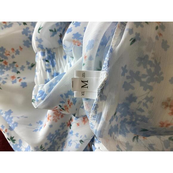 Floral‎ Off Shoulder Romper Women’s Med Blue Summer Short Sleeve Casual Cute - Picture 7 of 9